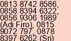 Mobile number of Mr. Adi at Jakarta Timur